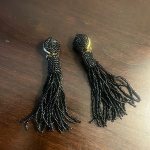 Vintage clip-on earrings - drop earrings with black beaded fringe